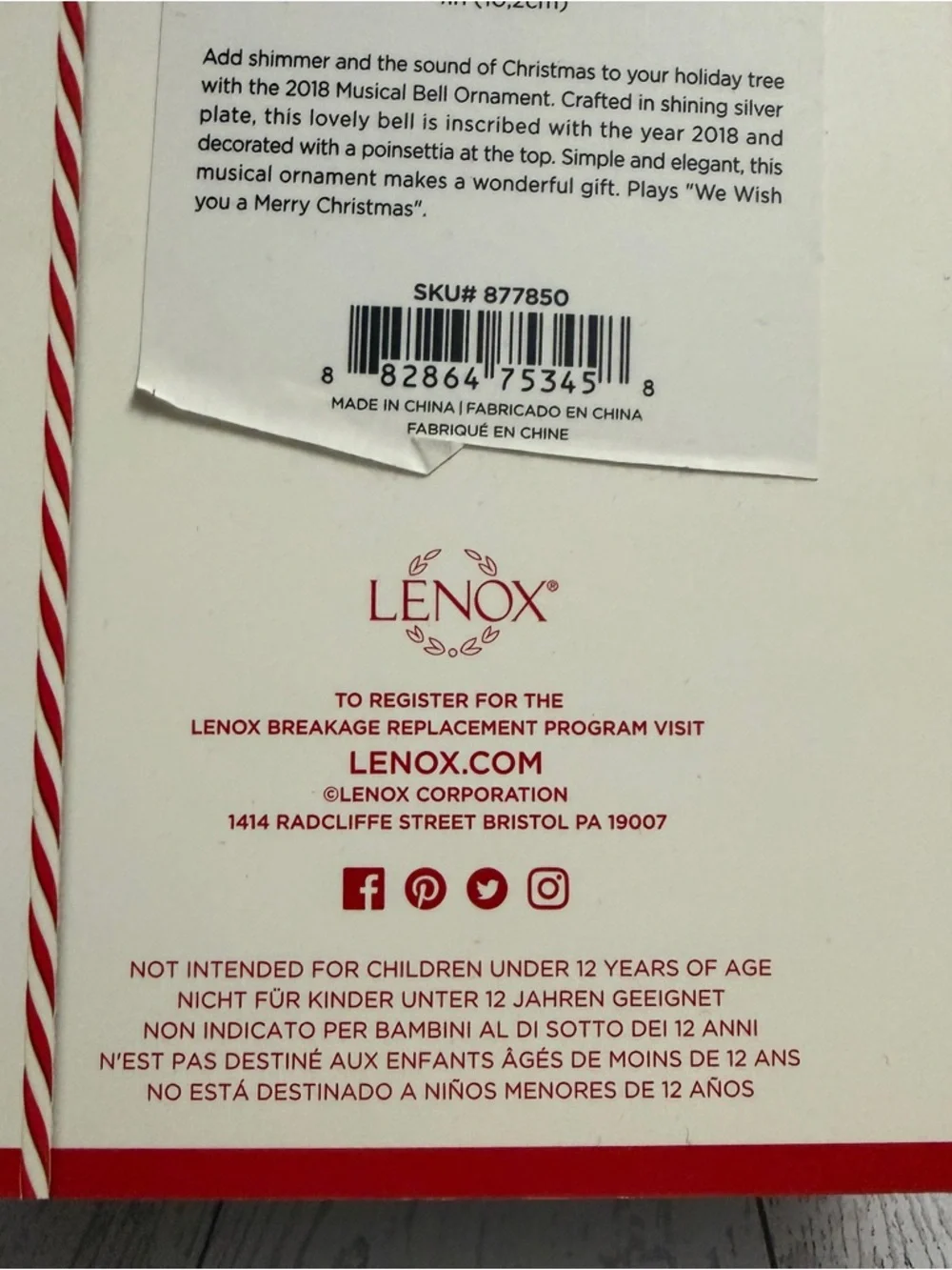 LENOX 2018 Christmas Ornament Song Musical‎ Silver Bell Poinsettia Annual Steiff